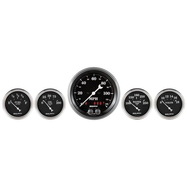 5 PC. GAUGE KIT, 3-3/8 in. & 2-1/16 in. , GPS SPEEDOMETER, OLD TYME BLACK