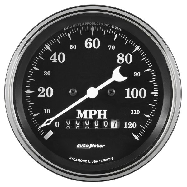 3-3/8 in. SPEEDOMETER, 0-120 MPH, ELEC. PROG. W/ WHEEL ODO, OLD TYME BLACK