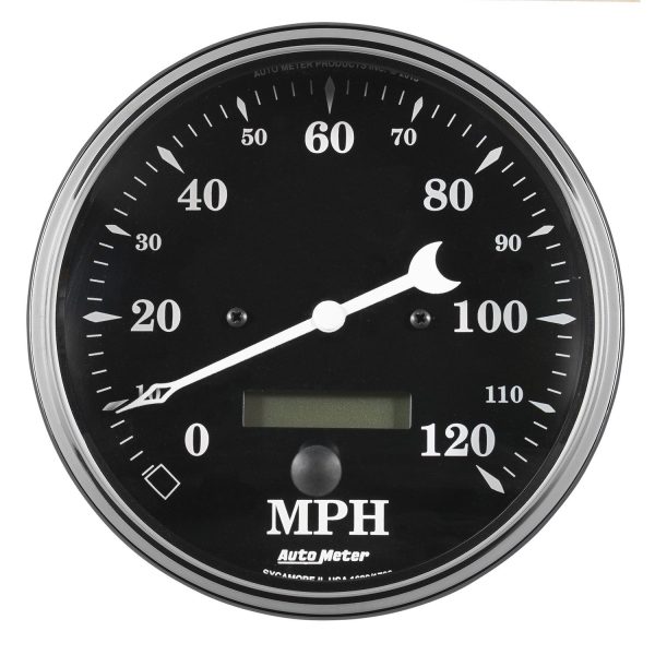 5 in. SPEEDOMETER, 0-120 MPH, ELEC. PROG. W/ LCD ODO, OLD TYME BLACK