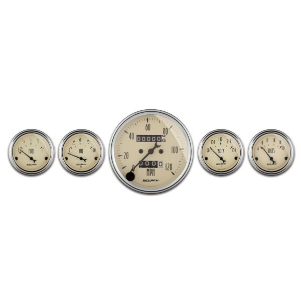 5 PC. GAUGE KIT, 3-1/8 in. & 2-1/16 in. , MECH. SPEEDOMETER, ANTIQUE BEIGE