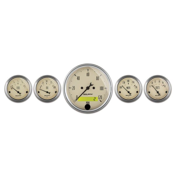 5 PC. GAUGE KIT, 3-1/8 in. & 2-1/16 in. , ELEC. SPEEDOMETER, ANTIQUE BEIGE