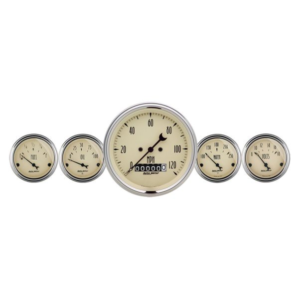 5 PC. GAUGE KIT, 3-3/8 in. & 2-1/16 in. , ELEC. SPEEDOMETER, ANTIQUE BEIGE