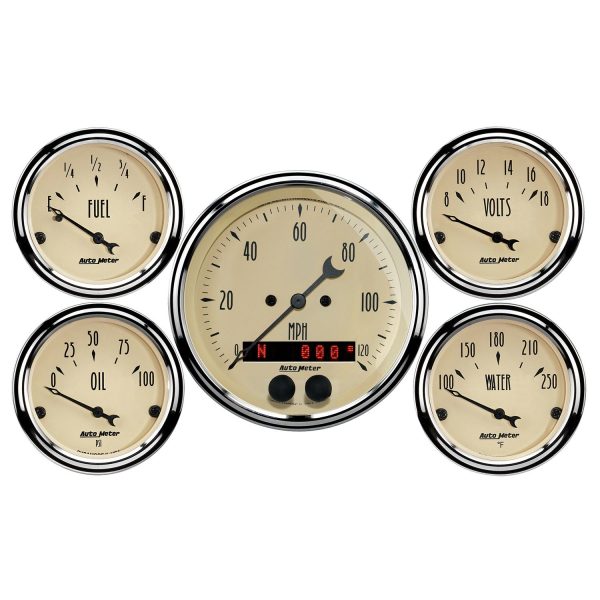 5 PC. GAUGE KIT, 3-3/8 in. & 2-1/16 in. , GPS SPEEDOMETER, ANTIQUE BEIGE