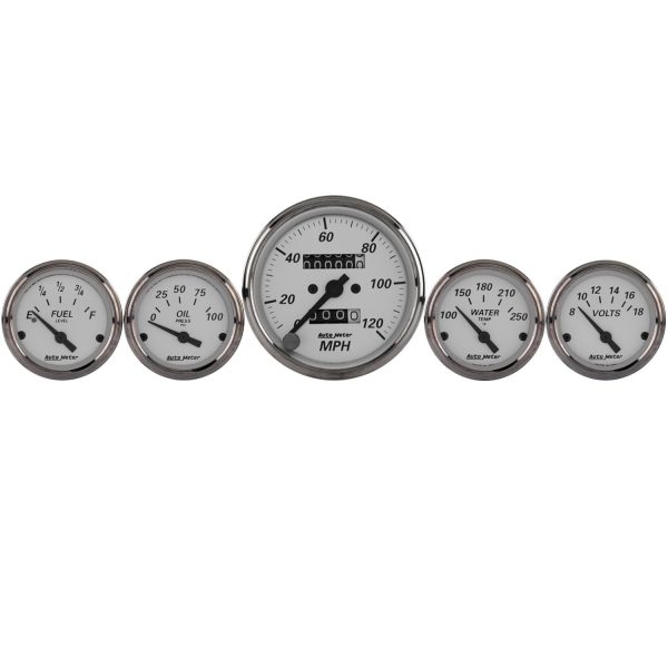 5 PC. GAUGE KIT, 3-1/8 in. & 2-1/16 in. , MECH. SPEEDOMETER, AMERICAN PLATINUM