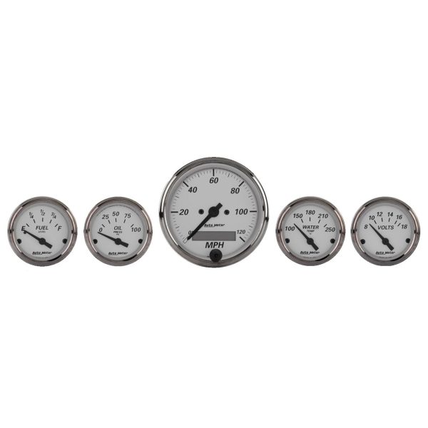 5 PC. GAUGE KIT, 3-1/8 in. & 2-1/16 in. , ELEC. SPEEDOMETER, AMERICAN PLATINUM