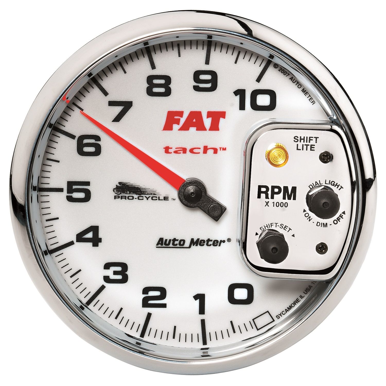 5 in. TACHOMETER, 0-10,000 RPM, WHITE, PRO-CYCLE