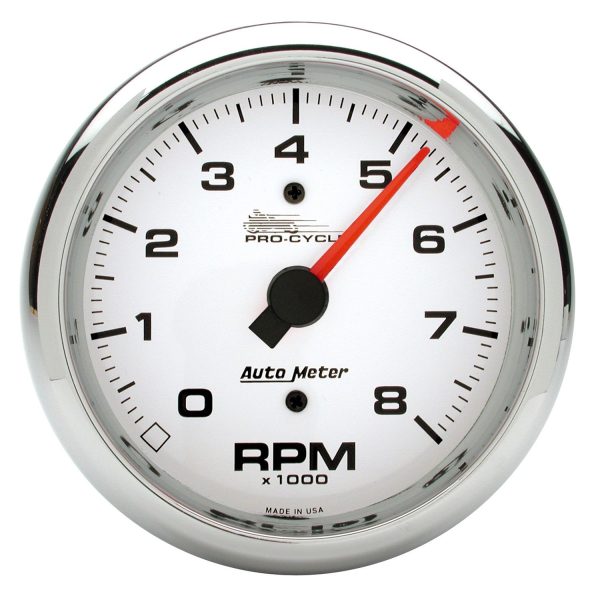 3-3/8 in. TACHOMETER, 0-8,000 RPM, WHITE, PRO-CYCLE