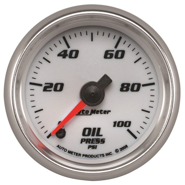 2-1/16 in. OIL PRESSURE, 0-100 PSI, WHITE, PRO-CYCLE