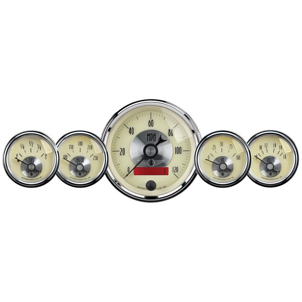 5 PC. GAUGE KIT, 3-3/8 in. & 2-1/16 in. , ELEC. SPEEDO W/LCD ODO, PRESTIGE ANTQ. IVORY