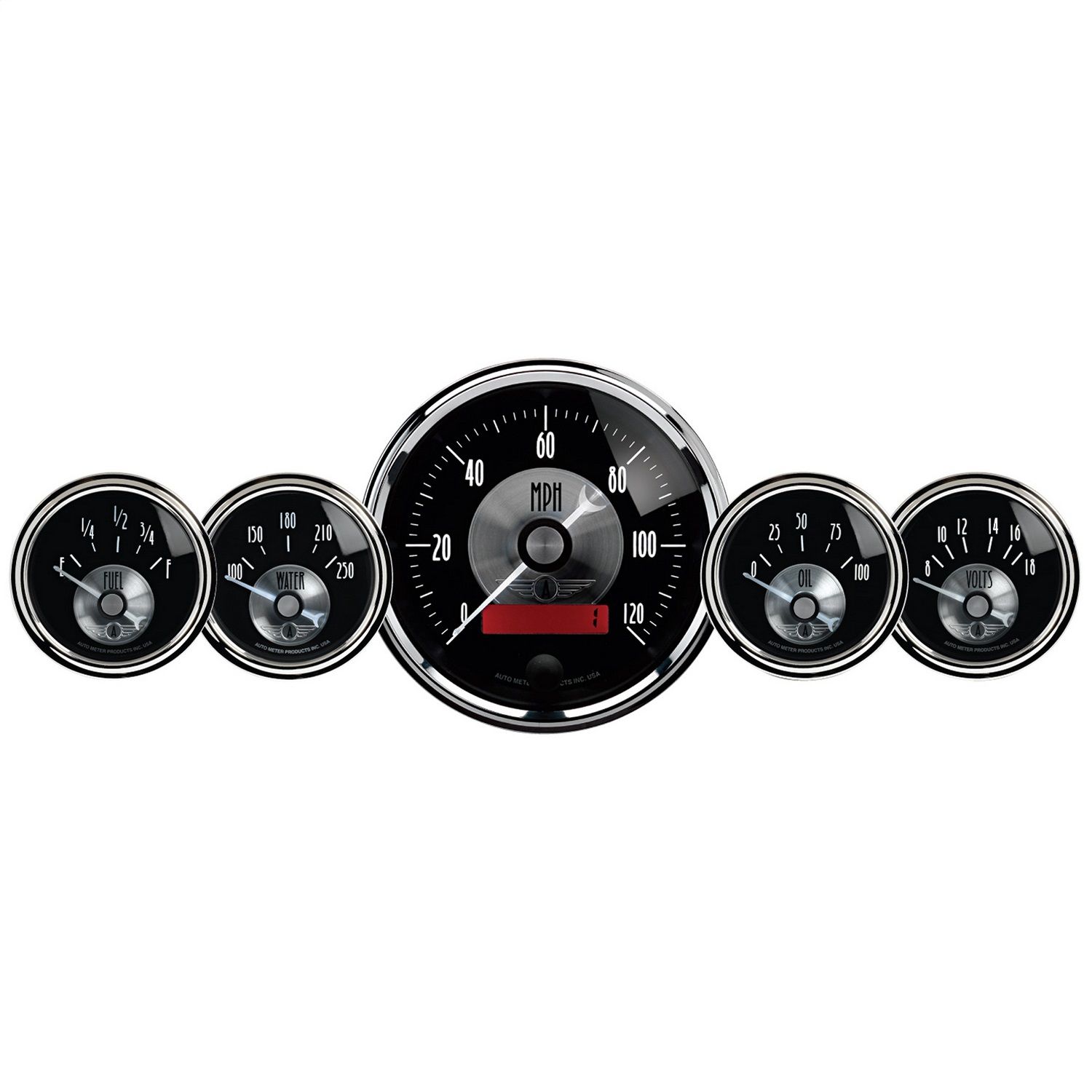 5 PC. GAUGE KIT, 3-3/8 in. & 2-1/16 in. , ELEC. SPEEDO W/LCD ODO, PRESTIGE BLK. DIAMOND