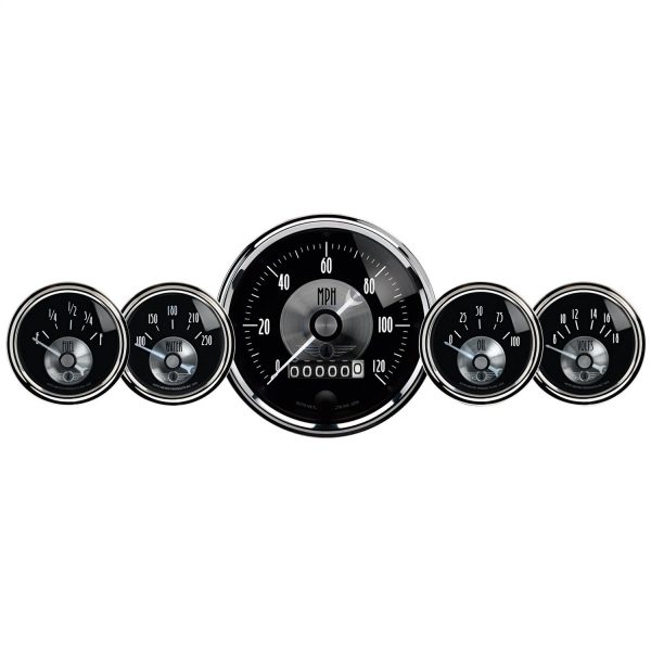 5 PC. GAUGE KIT, 3-3/8 in. & 2-1/16 in. , ELEC. SPEEDO W/WHEEL ODO, PRESTIGE BLK. DIAMOND