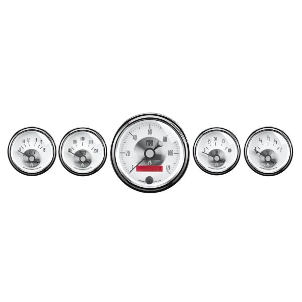 5 PC. GAUGE KIT, 3-3/8 in. & 2-1/16 in. , ELEC. SPEEDO W/ LCD ODO, PRESTIGE PEARL