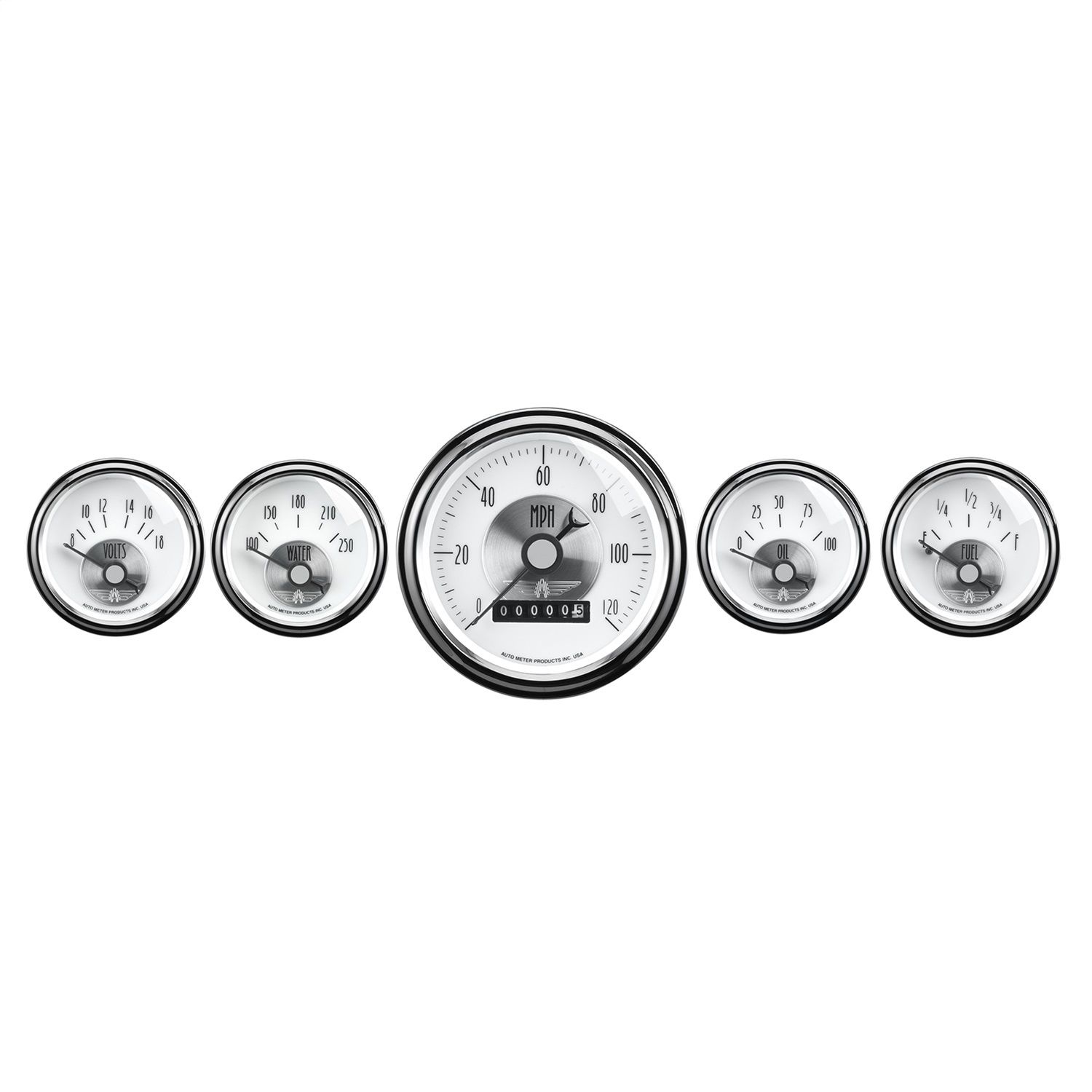 5 PC. GAUGE KIT, 3-3/8 in. & 2-1/16 in. , ELEC. SPEEDO W/ WHEEL ODO, PRESTIGE PEARL