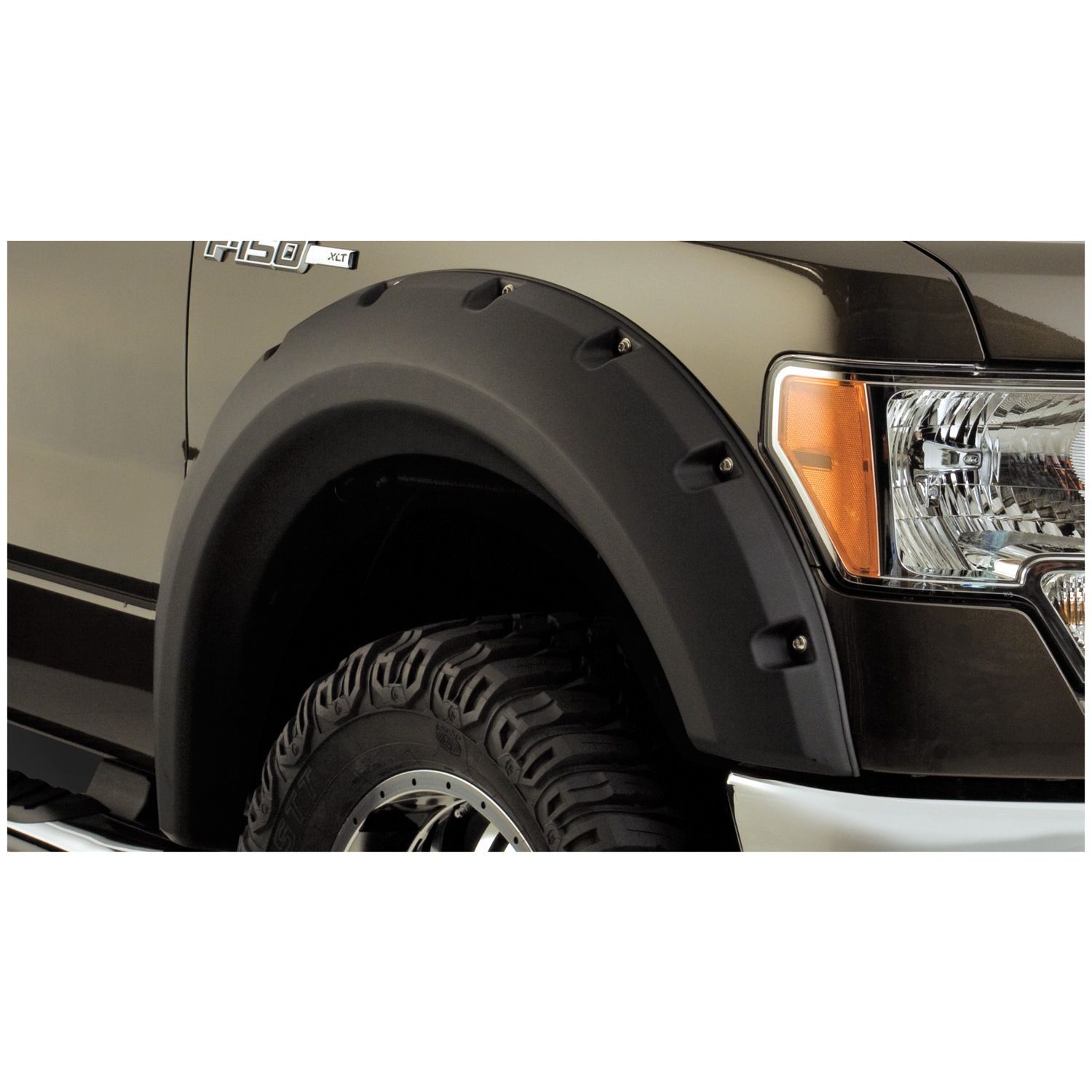 Bushwacker 20071-02 Black Max Coverage Pocket/Rivet Style Smooth Finish Front Fender Flares for 2009-2014 Ford F-150 (Excludes Raptor)