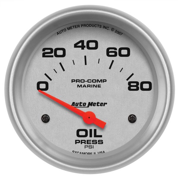 2-5/8 in. OIL PRESSURE, 0-80 PSI, MARINE SILVER ULTRA-LITE