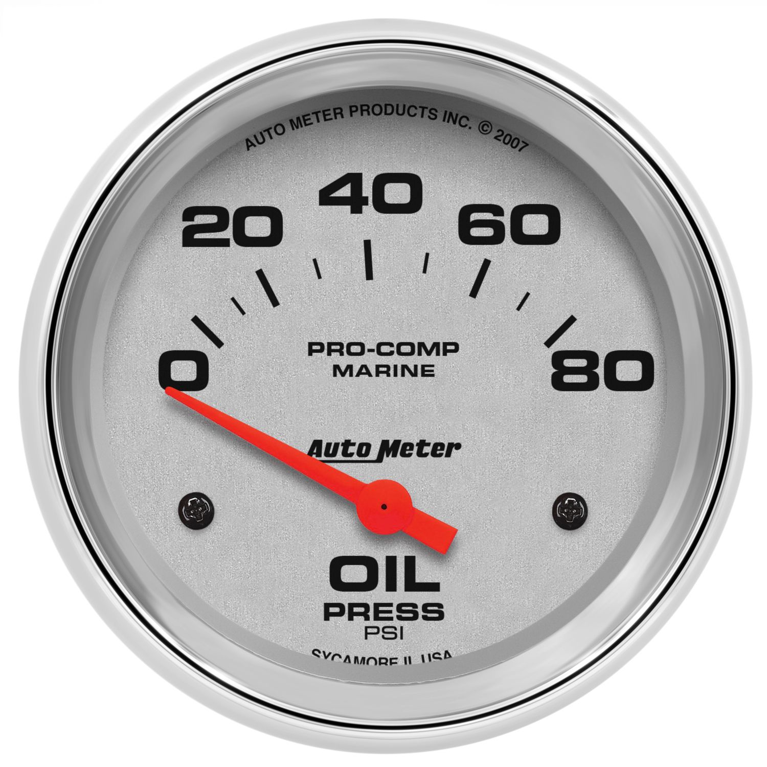 2-5/8 in. OIL PRESSURE, 0-80 PSI, MARINE CHROME ULTRA-LITE