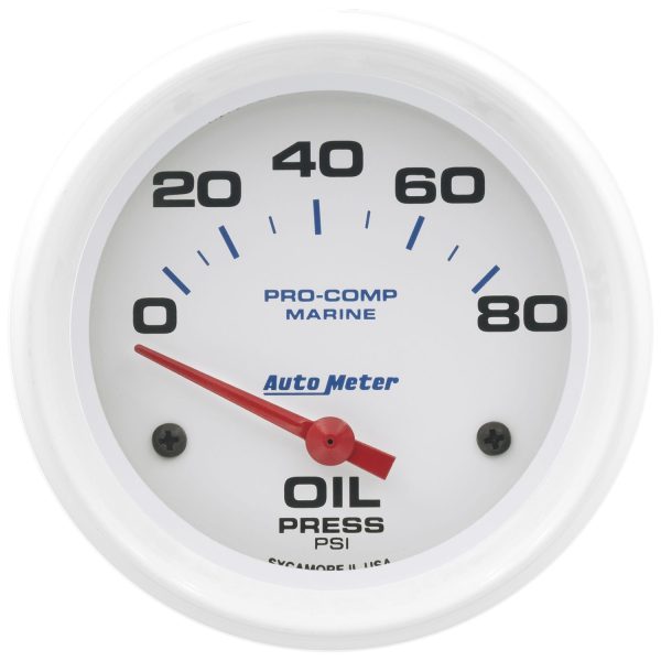 2-5/8 in. OIL PRESSURE, 0-80 PSI, MARINE WHITE