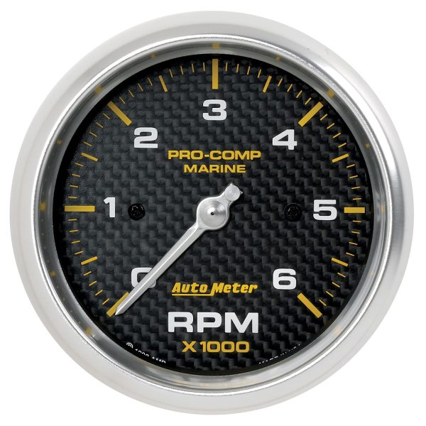 3-3/8 in. IN-DASH TACHOMETER, 0-6,000 RPM, MARINE CARBON FIBER