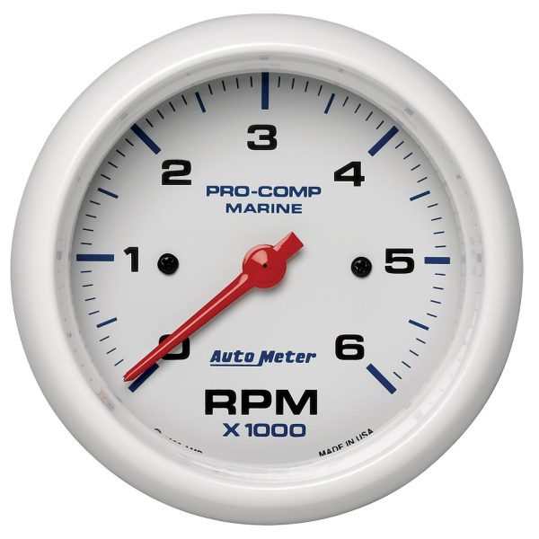 3-3/8 in. IN-DASH TACHOMETER, 0-6,000 RPM, MARINE WHITE