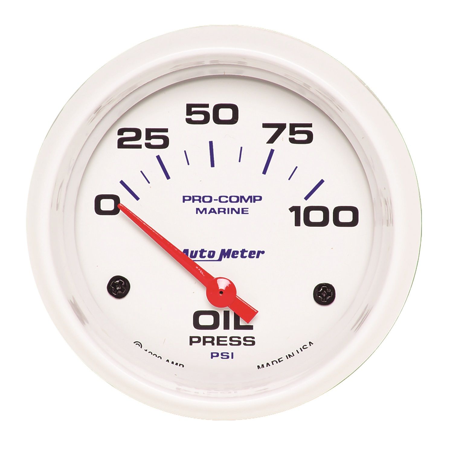 2-5/8 in. OIL PRESSURE, 0-100 PSI, MARINE WHITE