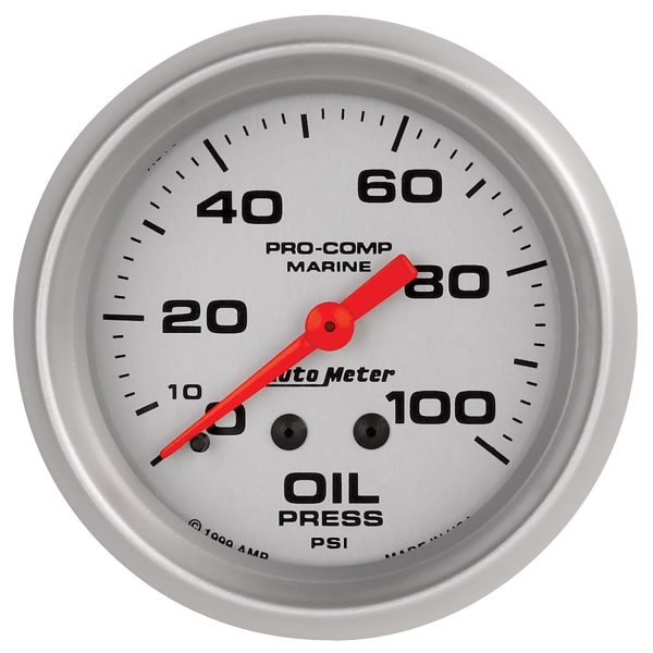 2-5/8 in. OIL PRESSURE, 0-100 PSI, MARINE SILVER ULTRA-LITE