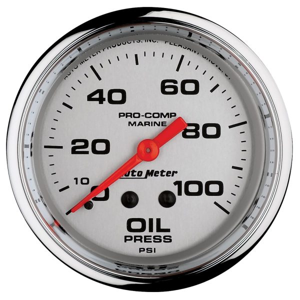 2-5/8 in. OIL PRESSURE, 0-100 PSI, MARINE CHROME ULTRA-LITE