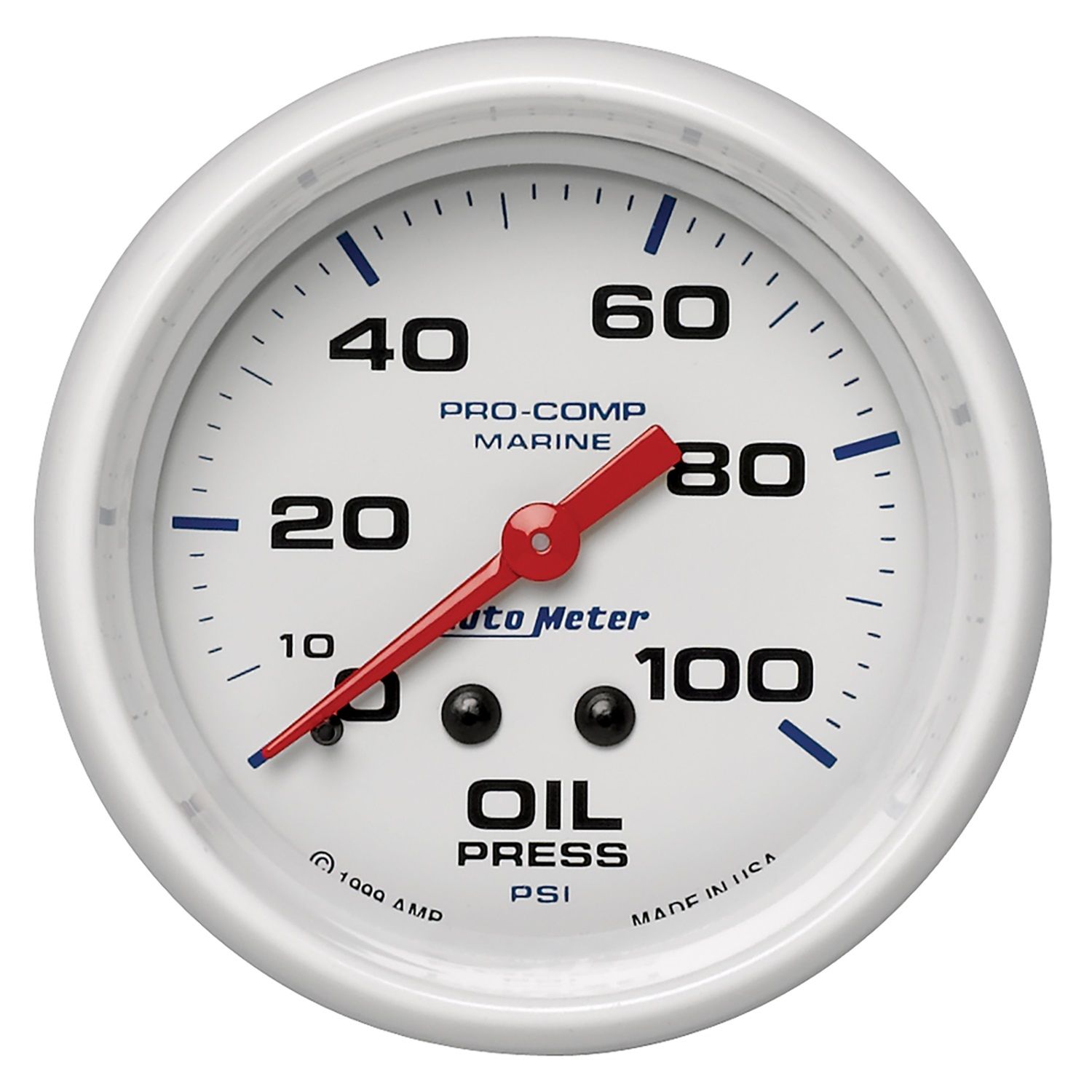 2-5/8 in. OIL PRESSURE, 0-100 PSI, MARINE WHITE