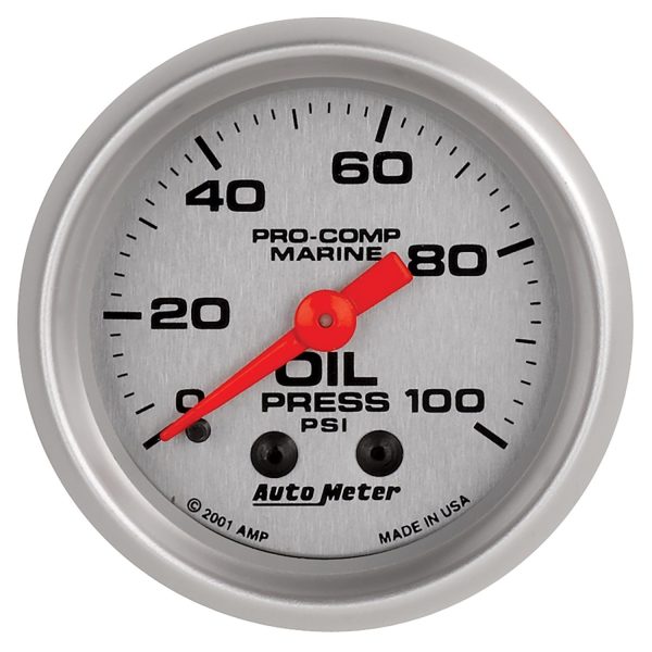 2-1/16 in. OIL PRESSURE, 0-100 PSI, MARINE SILVER ULTRA-LITE