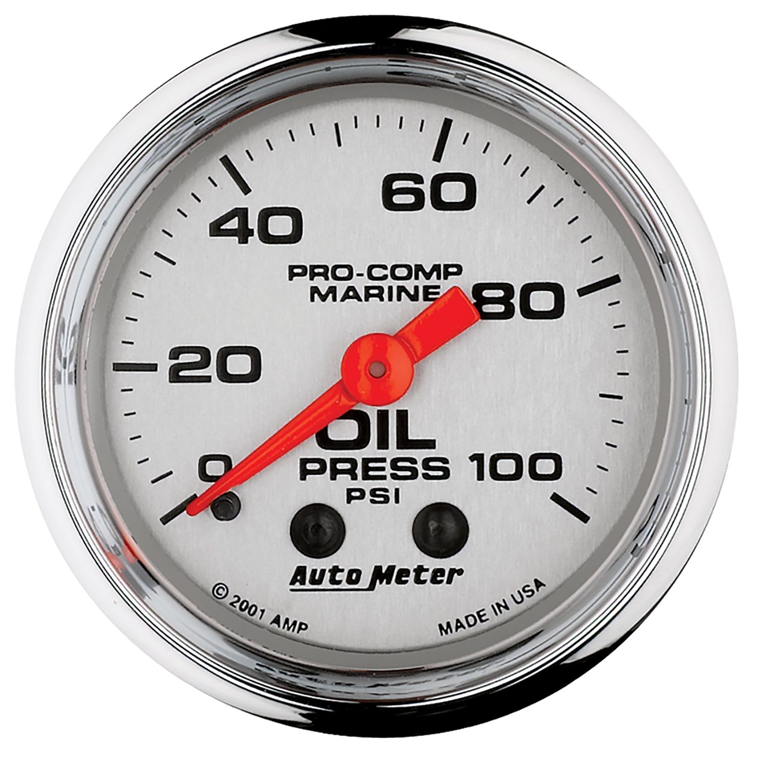 2-1/16 in. OIL PRESSURE, 0-100 PSI, MARINE CHROME ULTRA-LITE