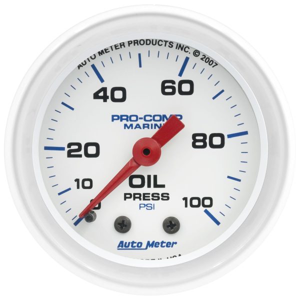 2-1/16 in. OIL PRESSURE, 0-100 PSI, MARINE WHITE