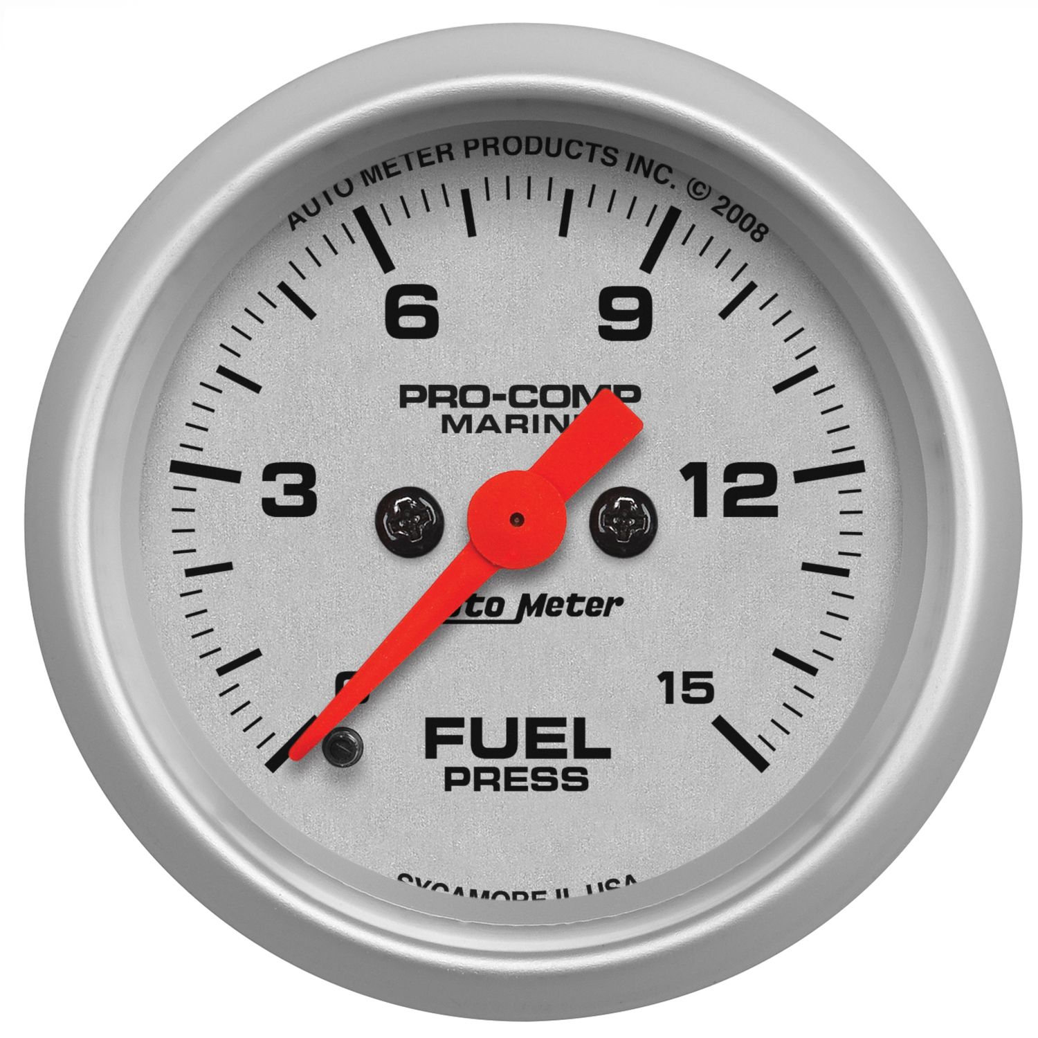 2-1/16 in. FUEL PRESSURE, 0-15 PSI, MARINE SILVER ULTRA-LITE