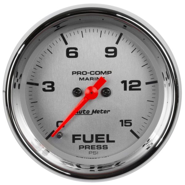 2-1/16 in. FUEL PRESSURE, 0-15 PSI, MARINE CHROME ULTRA-LITE