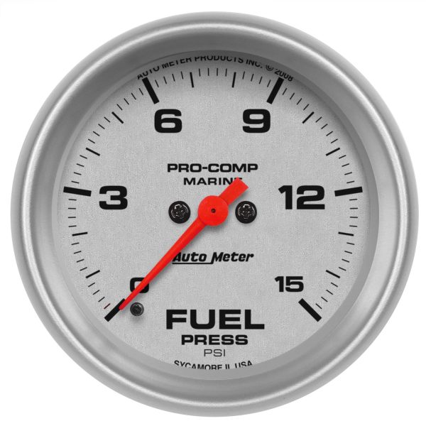 2-5/8 in. FUEL PRESSURE, 0-15 PSI, MARINE SILVER ULTRA-LITE