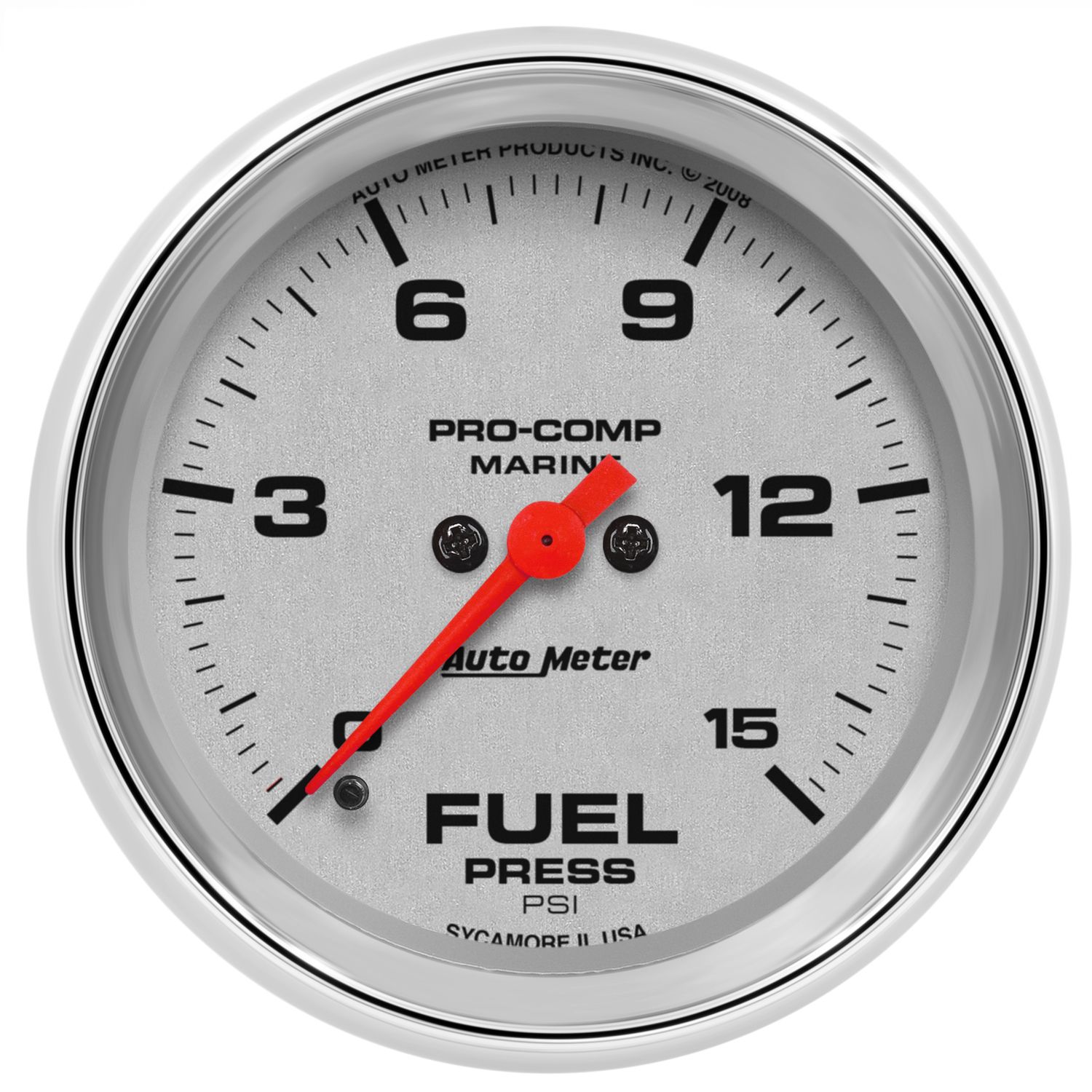 2-5/8 in. FUEL PRESSURE, 0-15 PSI, MARINE CHROME ULTRA-LITE