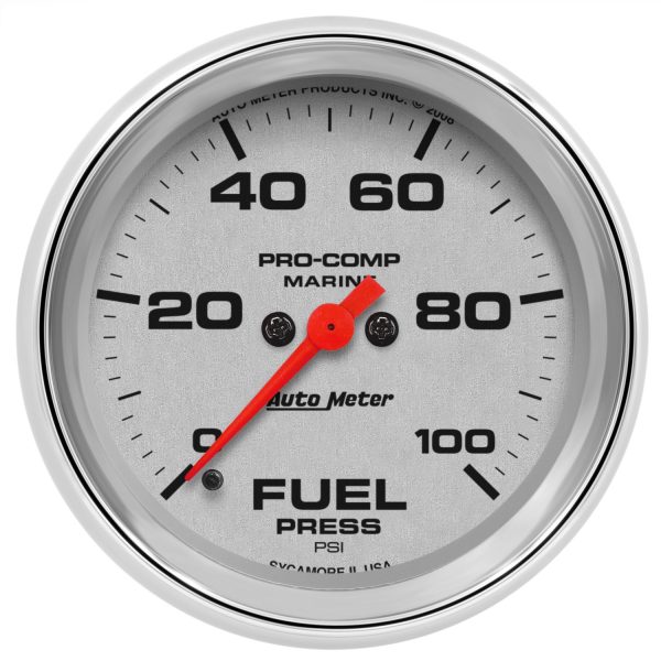 2-5/8 in. FUEL PRESSURE, 0-100 PSI, MARINE CHROME ULTRA-LITE