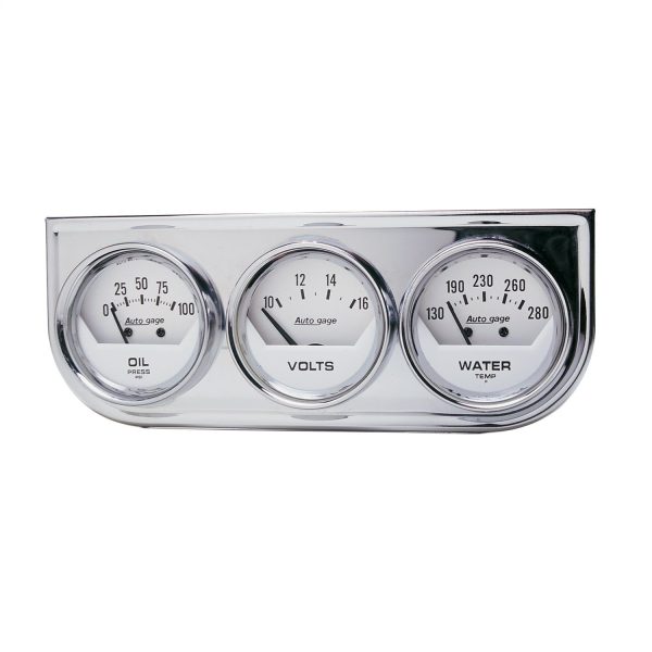 GAUGE CONSOLE, OILP/WTMP/VOLT, 2-1/16 in. , 100 PSI/280 Fahrenheit/16V, WHT DIAL, CHROME BZL, AG