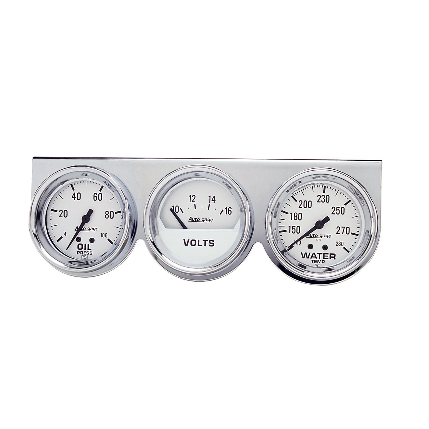 GAUGE CONSOLE, OILP/WTMP/VOLT, 2-5/8 in. , 100 PSI/280 Fahrenheit/16V, WHT DIAL, CHROME BZL, AG