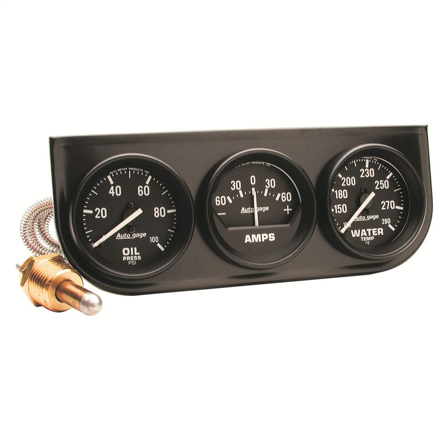 GAUGE CONSOLE, OILP/WTMP/AMP, 2-1/16 in. , 100 PSI/280 Fahrenheit/60A, BLK DIAL, BLK BZL, AUTOGAGE