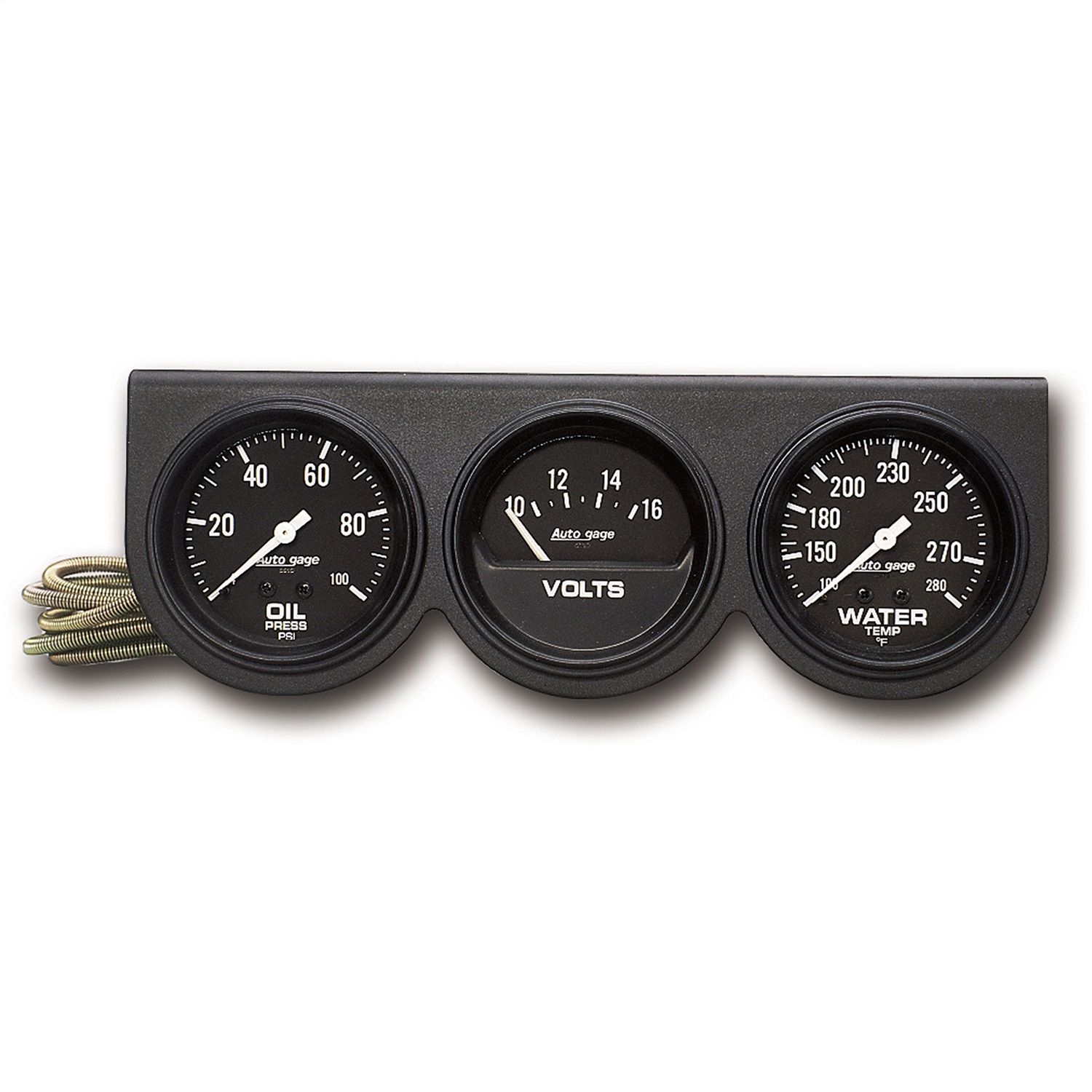 GAUGE CONSOLE, OILP/WTMP/VOLT, 2-5/8 in. , 100 PSI/280 Fahrenheit/16V, BLK DIAL, BLK BZL, AG