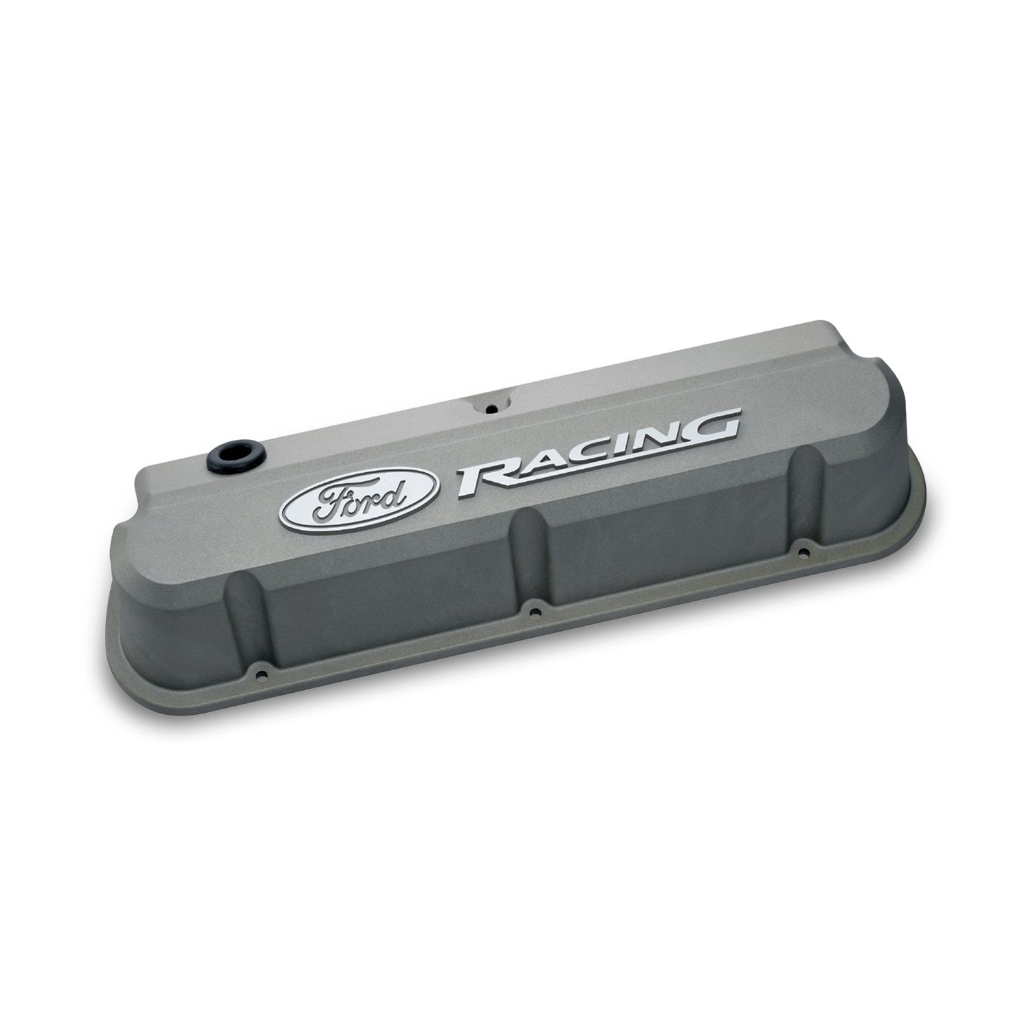 Valve Covers; Slant-Edge Tall; Die Cast; Gray w/Recessed Ford Logo; SB Ford