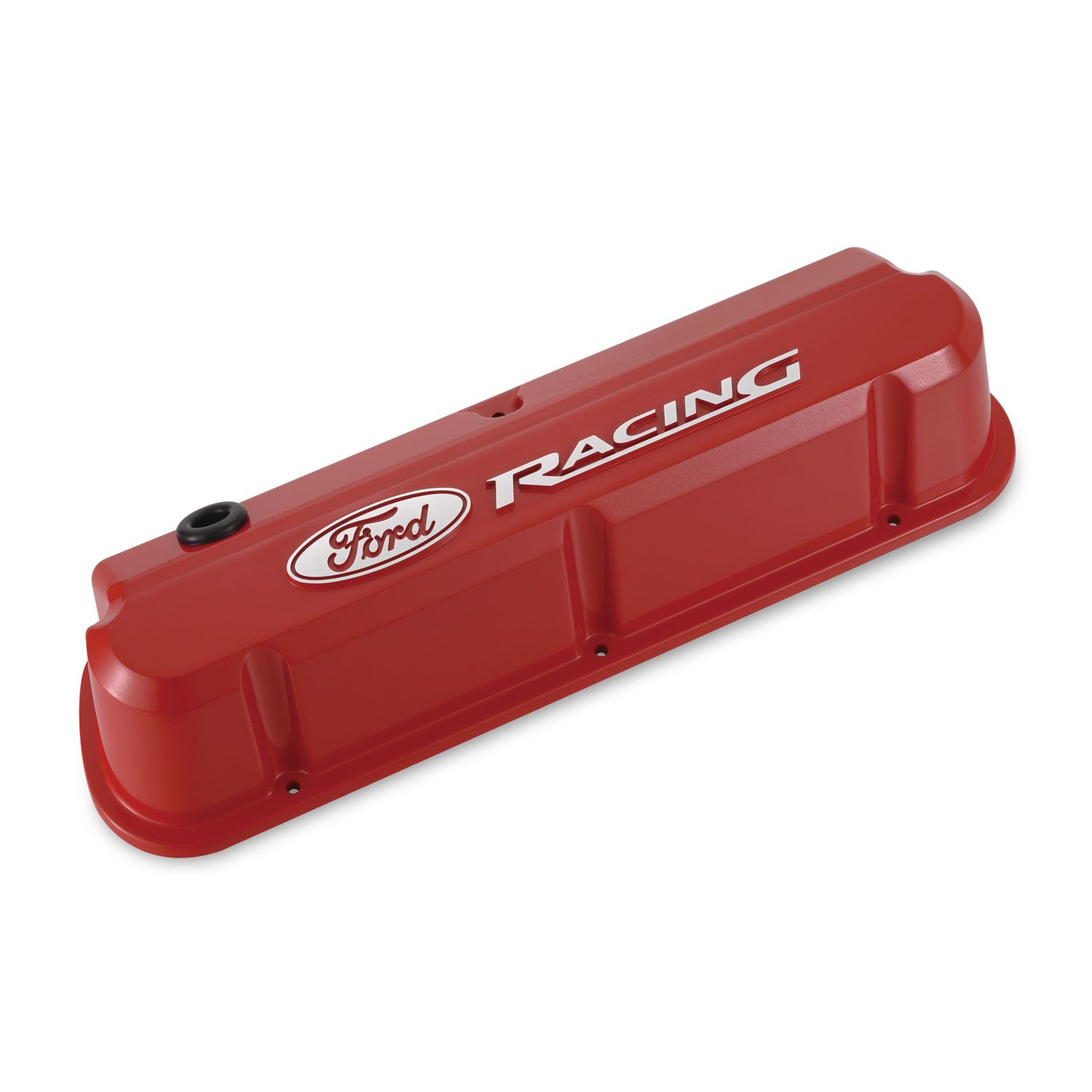 Valve Covers; Slant-Edge Tall; Die Cast; Red with Raised Ford Logo; SB Ford