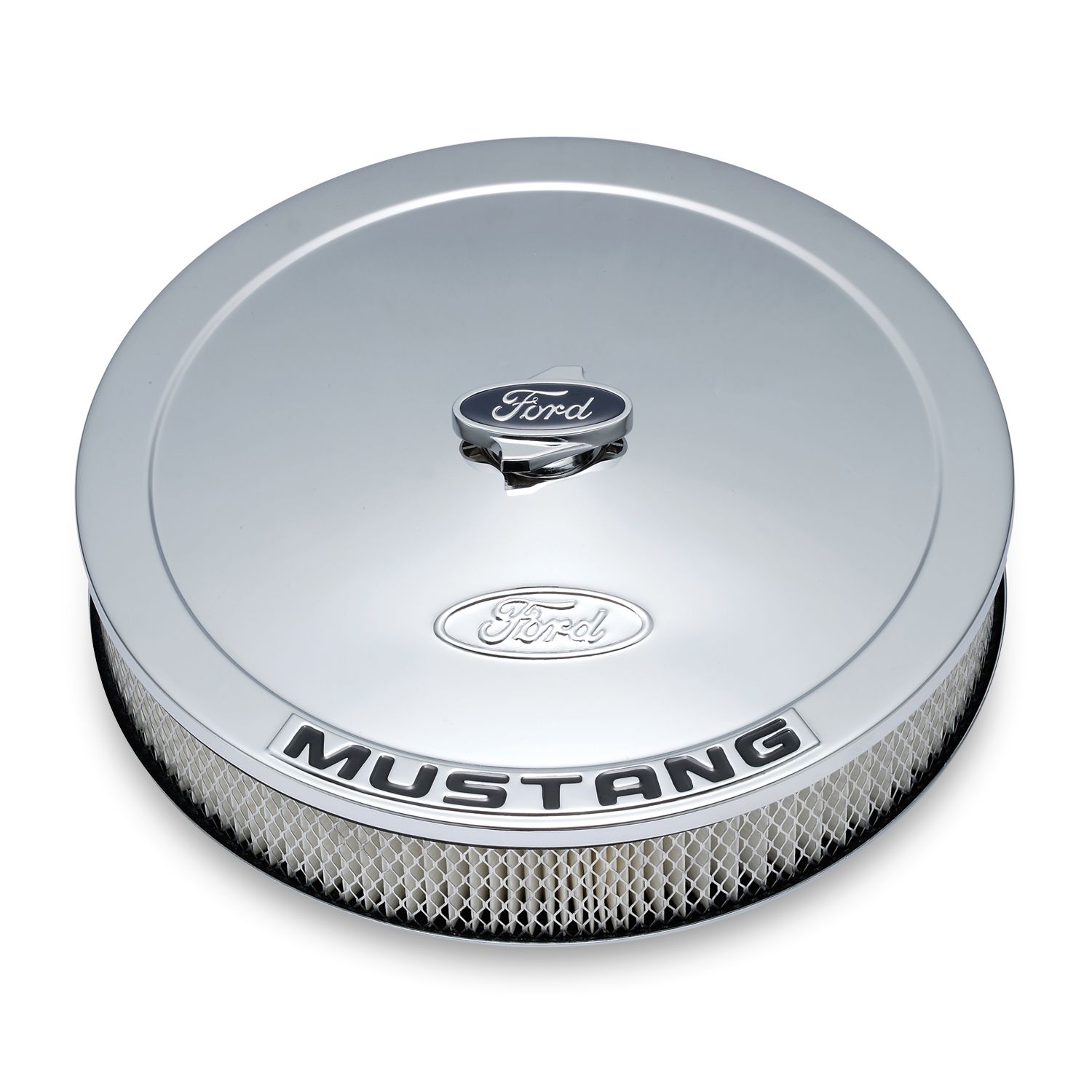 Air Cleaner Kit; Chrome; Embossed Mustang Logo; 13 In. Diameter; With Center Nut