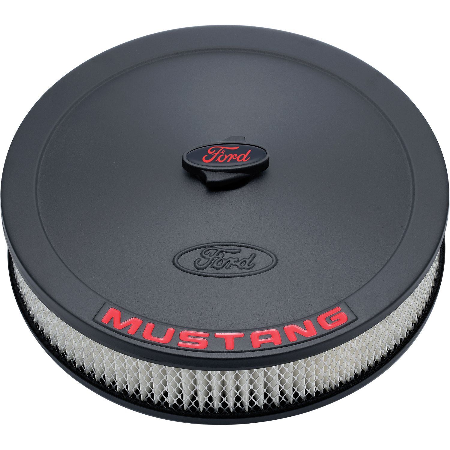 Air Cleaner Kit; Black; Embossed Mustang Logo; 13 In. Diameter; With Center Nut