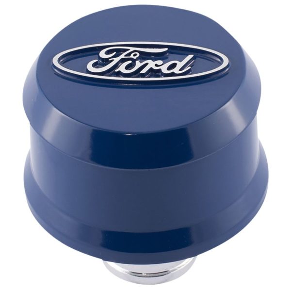 Slant-Edge Aluminum Breather Cap; Raised Oval Emblem; Push-In; Ford Blue