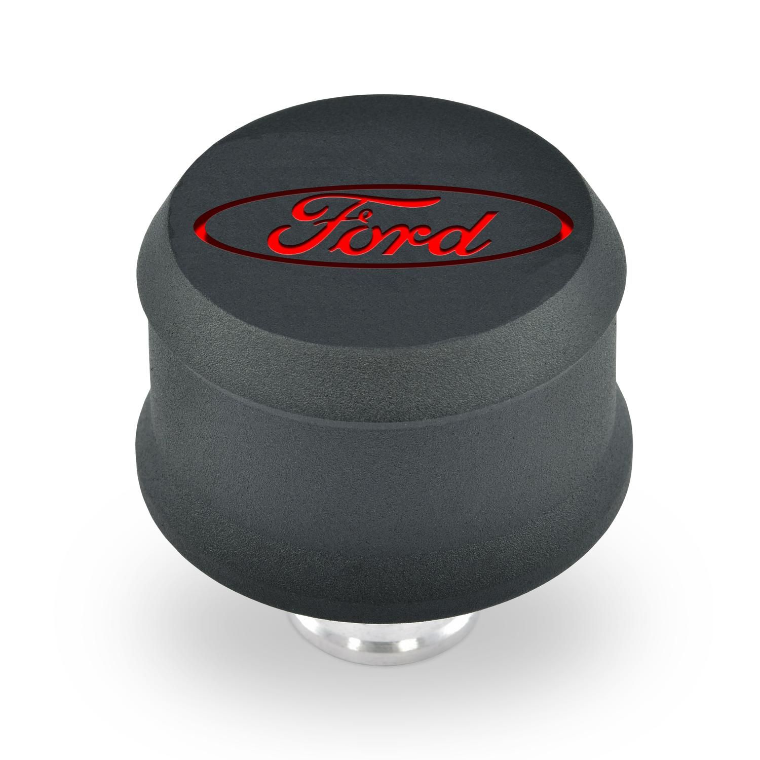 Slant-Edge Aluminum Breather Cap; Recssd Red Oval Emblem; Push-In; Black Crinkle