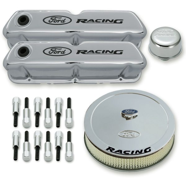 Engine Dress-Up Kit; Chrome w/Black Ford Racing Logo; Fits SB Ford Engines