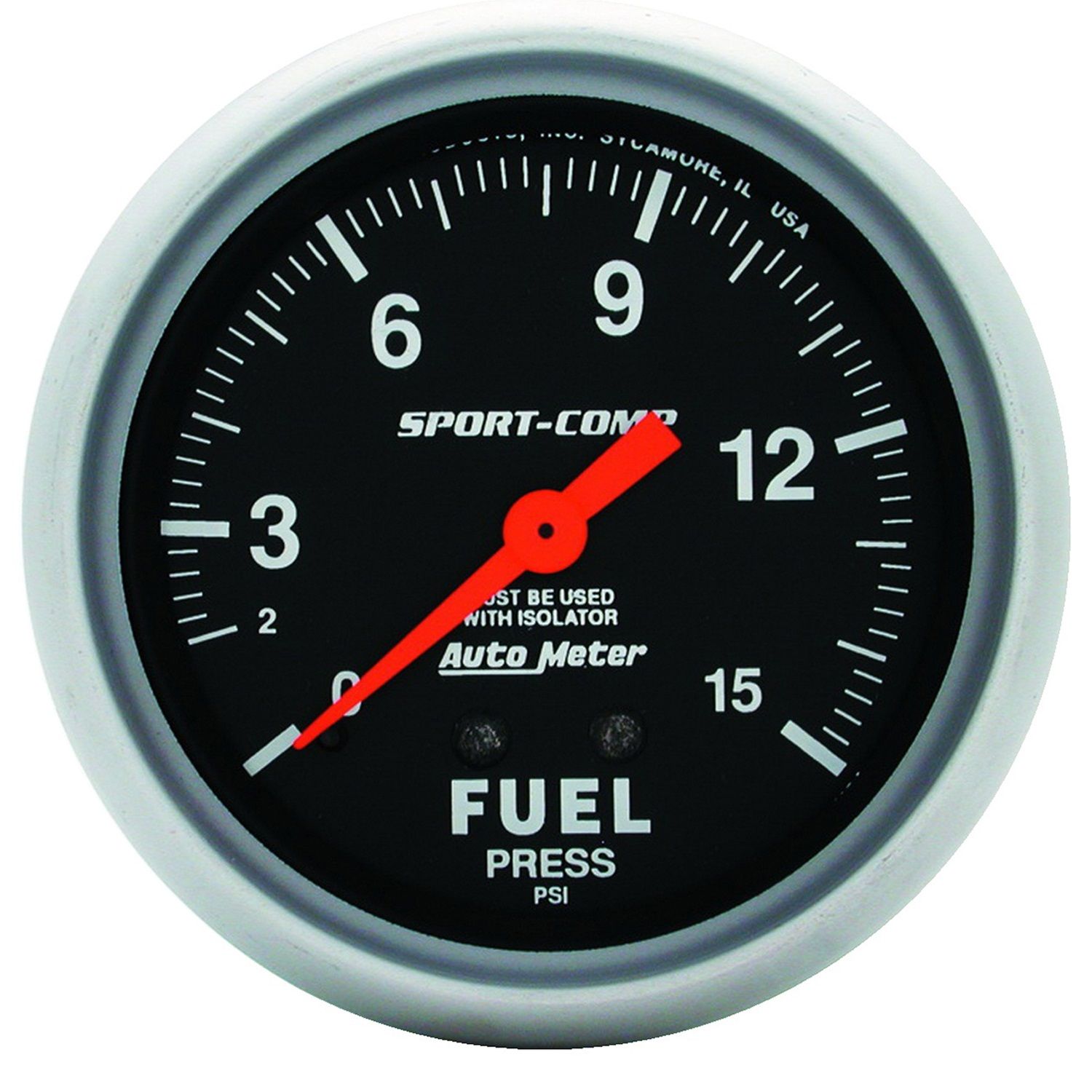 2-5/8 in. FUEL PRESSURE W/ ISOLATOR, 0-15 PSI, SPORT-COMP