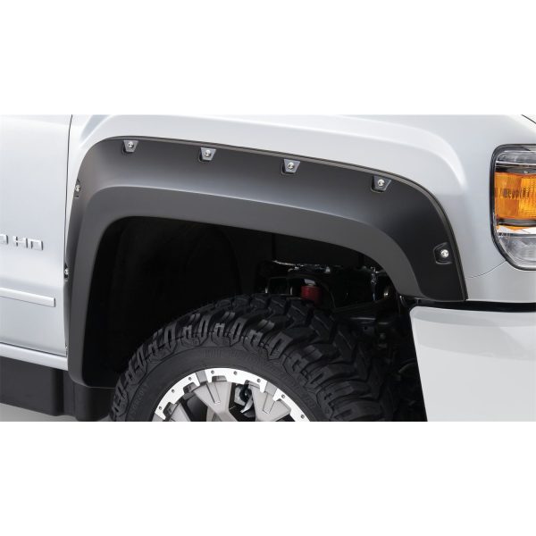 Bushwacker 40133-02 Black Pocket/Rivet Style Smooth Finish Front Fender Flares for 2015-2019 GMC Sierra 2500 HD/3500 HD