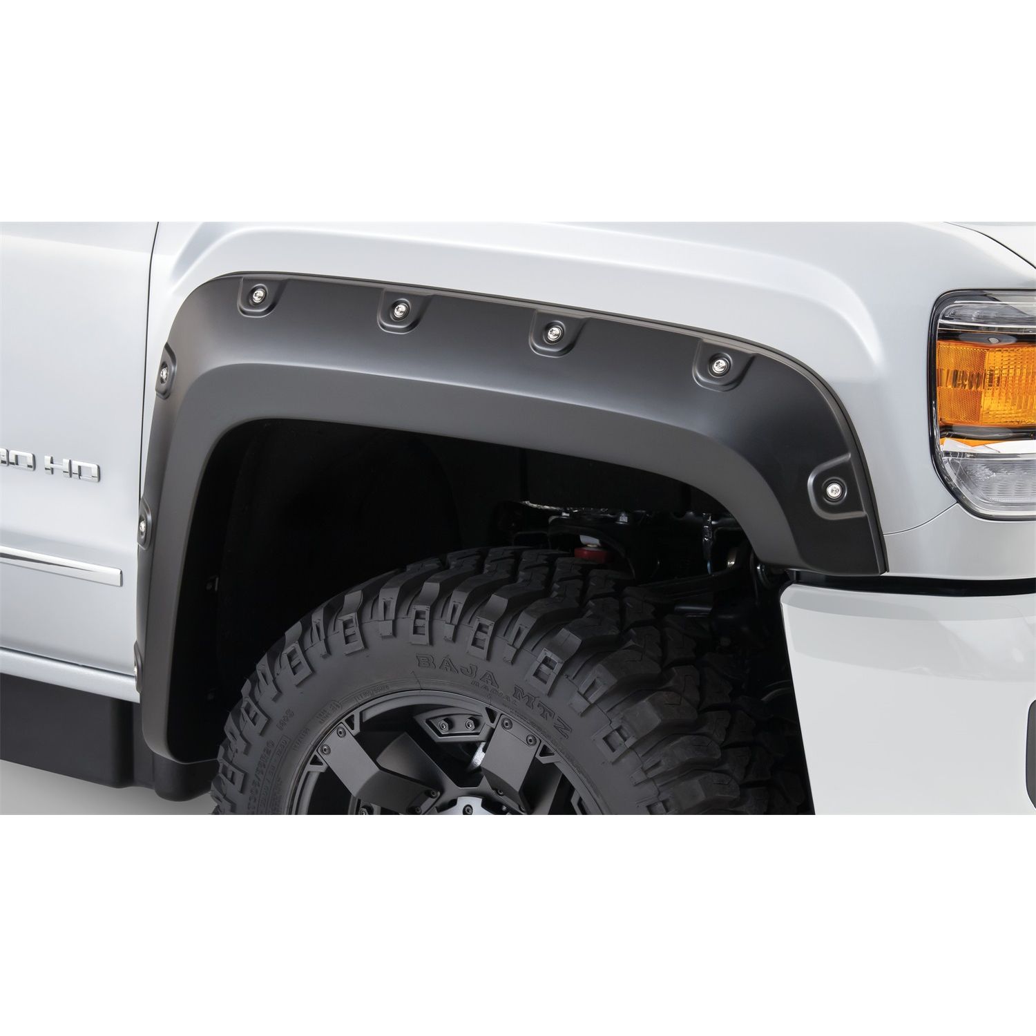 Bushwacker 40135-02 Black Boss Pocket/Rivet Style Smooth Finish Front Fender Flares for 2015-2018 Sierra 2500 HD/3500 HD