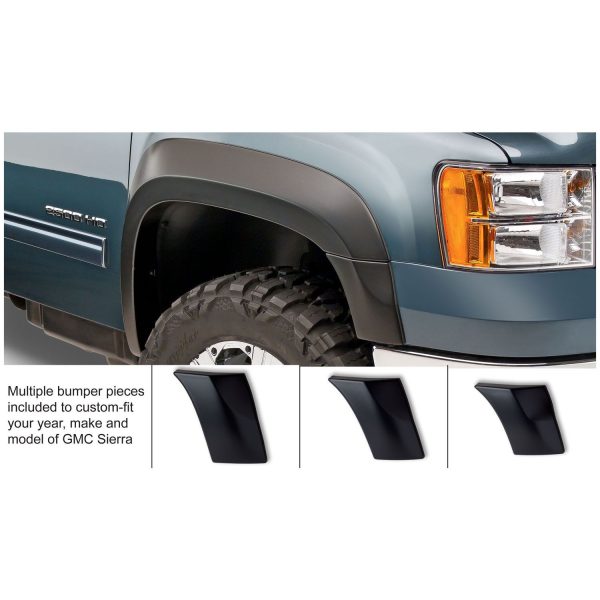 Bushwacker 40952-02 Black Extend-A-Fender Style Smooth Finish 4-Piece Fender Flare Set for 2007-2013 GMC Sierra 1500; 2007-2014 Sierra 2500 HD; Fits 78, 78.7/97.6 In. Bed